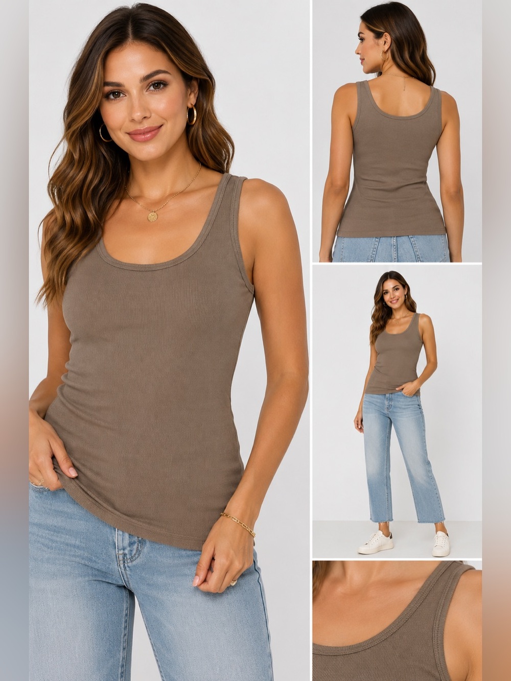 A New Day Brown Ribbed Scoop Neck Tank Top XL NWT Stretch Basic